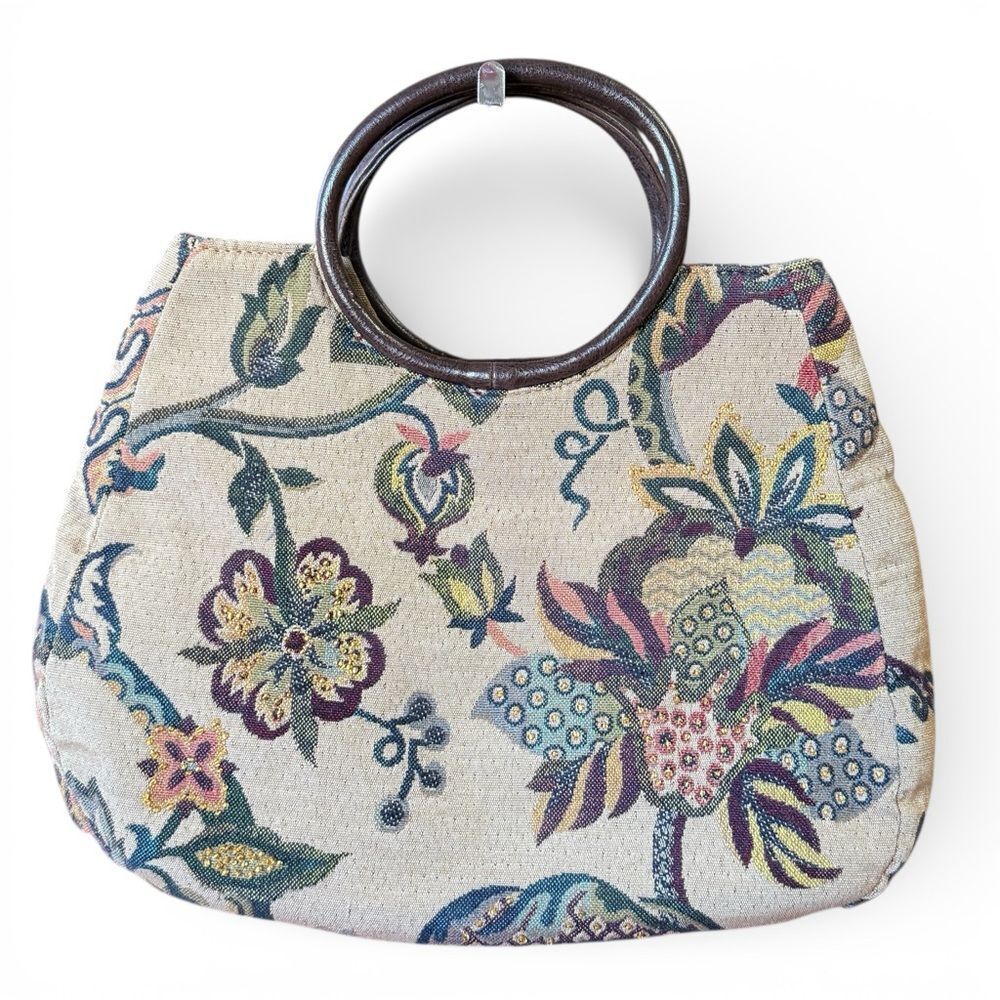 Vintage Cherokee (2002) Floral Tapestry Handbag with Brown Handles